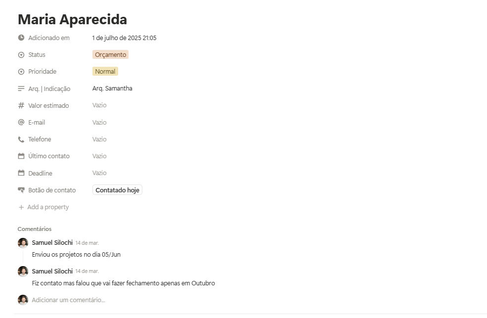 Cada lead com histórico